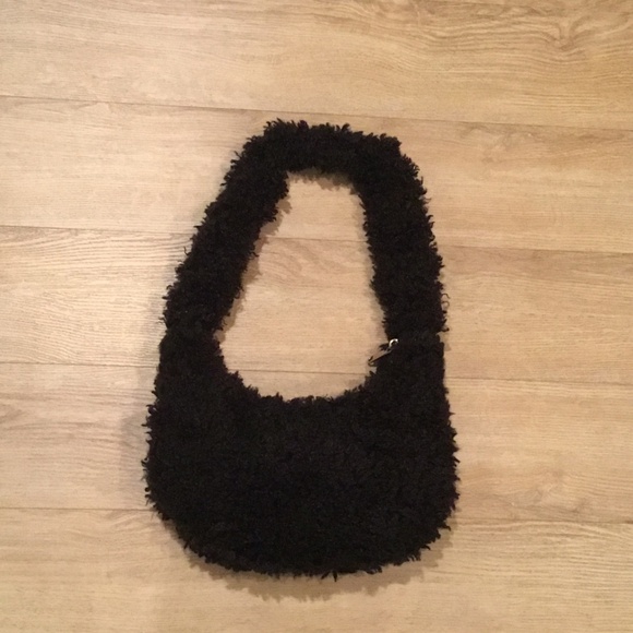 Women’s Black Fuzzy Hobo Shoulder Bag - Picture 3 of 4